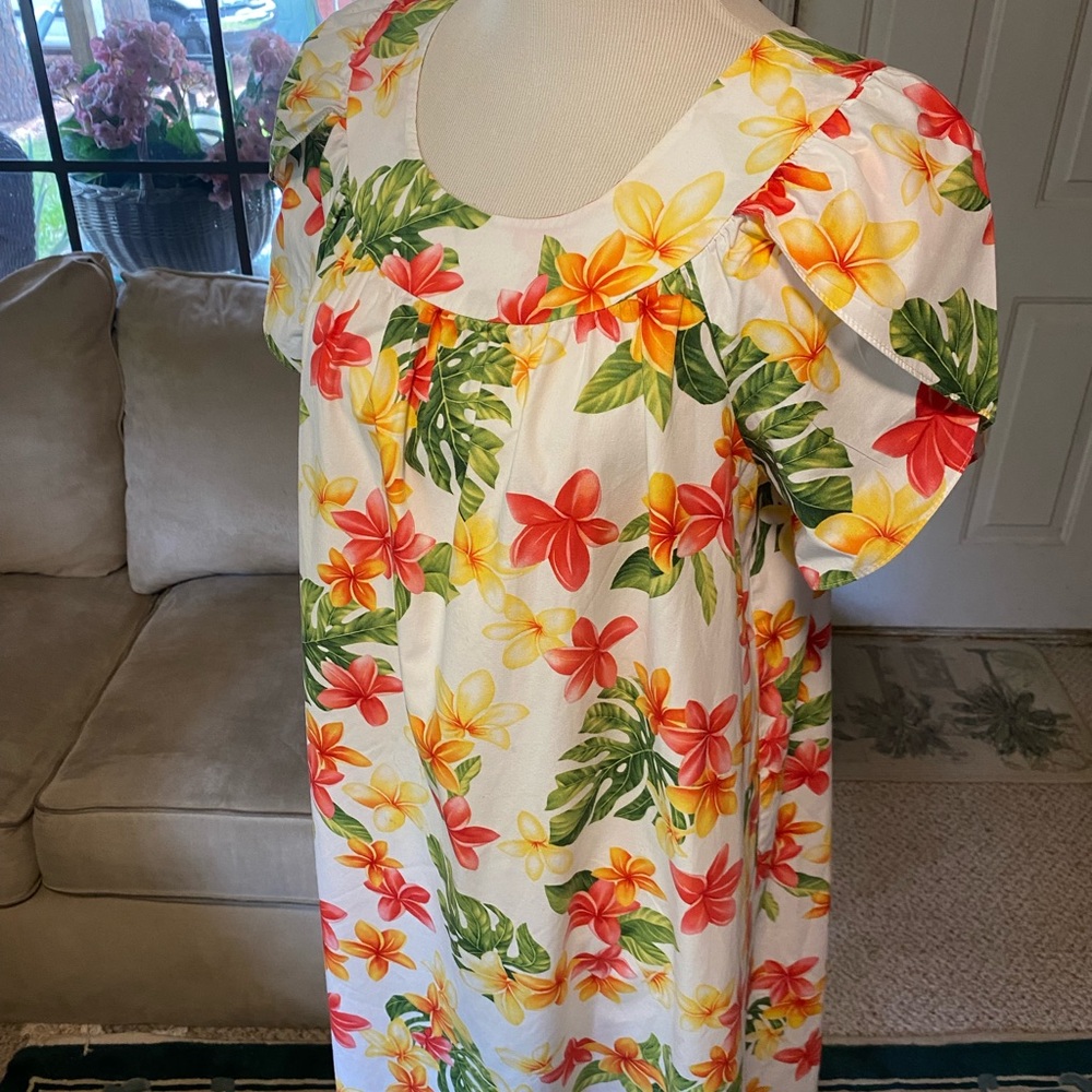 PUANINI Hawaiian Tea Length Cotton Dress